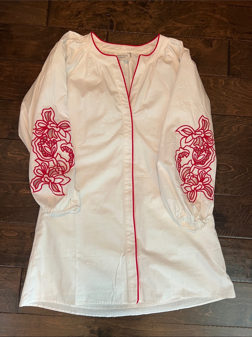 White Mini Dress with Pink Floral Embroidery